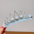 Blue mesh crown hair clip with white pearls and sparkling rhinestones for girls - Pearl Crown
