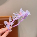 Dreamy purple velvet headband with gradient mesh butterflies and beaded tassel chains - Purple