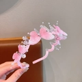 Pink butterfly headband for girls with velvet wings, rhinestones and pearly beads - Pink