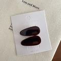 Pair of dark brown tortoiseshell teardrop hair clips with gold handmade lettering - Black