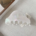Molla per capelli vintage in acetato bianco opale con scritte dorate francesi - Bianco Iridescente