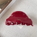 French vintage style dark red acetate hair claw clip with golden lettering detail - Red