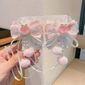 Süße rosa Haarschleifen mit Spitze, Perlen und Pfirsich-Anhänger für Mädchen - Pfirsich