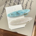 Elegant pair of acetate duckbill hair clips in marble blue and pearly white finish - Blue Theme Set