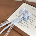 Blue and white plaid scrunchie with lace-trimmed ribbons for girls' hairstyles - Blue