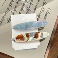 Acetate hair clips set with marble blue and amber textures on gold metal barrettes - Blue Purple Amber Set