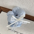 Light blue floral scrunchie with white lace ribbon bow for girl's hairstyles - Blue
