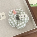 Elastico per capelli a fiori in tessuto a quadretti verde chiaro con dettaglio coniglietto - Verde