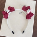Cerchietto bianco per bambine con fiocchi bordeaux e ciondoli a forma di unicorno - Rosso