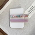 Floral marble green and light purple acetate hair clip set with gold label detail - Pink Green Floral and Light Purple