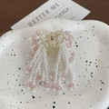 Elegante pinza de pelo de corazón con perlas blancas y borlas de cristal rosa - Rosa