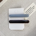 French style acetate hair clip set in grey blue and dark brown colors with gold label - Gray Blue and Dark Brown