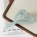 Elegant large light blue heart-shaped hair claw clip with pearlescent resin finish - Iridescent Green