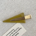Olive green triangle acetate hair clip with gold metal duckbill clasp for styling - Ginger Yellow