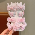 8-piece pink floral bow hair clip set with glitter crown and butterfly for girls - 2-Pink