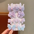 8-piece purple and blue hair clip set with glitter crowns, flowers, and lace bows for girls - 3-Purple