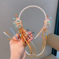 Hanfu-stijl parel hoofdband met oranje bloemen en lange gekleurde linten - Oranje Bloemen met Linten (12)