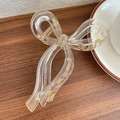 Pinza per capelli a fiocco in acrilico trasparente da 13cm con molla dorata su legno - Champagne
