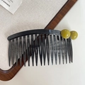 Minimalist black hair side comb with two olive green beads for hair styling and bun fixing - Sage Green