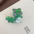 Cute green caterpillar hair claw clip with yellow dots and pink blush for summer hair - 1-Green Caterpillar