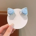 Pair of light blue cat ear hair clips with a classic smiley face design for girls - Blue Smile Face