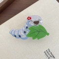 Cute caterpillar and green leaf hair claw clip in translucent white and blue finish - 4-White Caterpillar