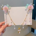 Pinzas para el pelo de flores rosa y verde con cadena dorada y perlas para niñas - Linlang-Flor Rosa