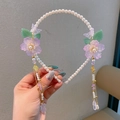 Haarband in antieke stijl met witte parels en paarse bloemen met kwastjes - Paars Geglazuurde Stijl (14)