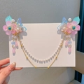 Barrettes Hanfu pour filles avec fleurs roses bleues et longs pompons de perles - Xinci-Papillon et Fleur