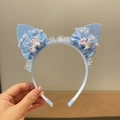 Cerchietto blu antiscivolo per bambini con orecchie da gatto glitterate e unicorno - 1-Blu Doppio Fiocco Cerchietto