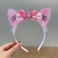 Cerchietto con orecchie di gatto rosa con glitter, fiocco di raso e unicorno per bimba - 2-Rosa Doppio Strato Fiocco Cerchietto