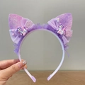 Cerchietto con orecchie da gatto viola per bambina con dettagli di unicorno - 3-Viola Rete Fiocco Cerchietto