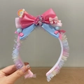 Cerchietto unicorno rosa e blu per bambine con grande fiocco di raso e balze in tulle - 4-Colorato Rete Pizzo Cerchietto