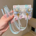 Fermagli per capelli con fiori e farfalle blu con perle e lunghi nastri per bambine - 1-Blu Qingwan