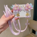 Fermagli Hanfu per bambine con fiori viola, perle e lunghe nappe di seta - 4-Viola Rombo