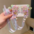 Barrettes Hanfu avec fleurs violettes, perles et longs rubans de soie irisés - 8-Plume de Rêve Violet