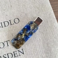 Elegant French acetate hair clip with blue amber marble pattern and gold lettering - Gold Gray Blue (6)