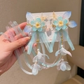 Pinces à cheveux Hanfu à fleurs bleu clair avec longs glands et rubans pour fillettes - 9-Bleu Jieli