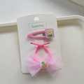 Haarschmuck-Set in Rosa mit Netzschleife, Kirsch-Motiv und Blumen-Clip für Mädchen - Rosa