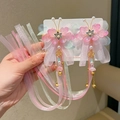 Barrettes Hanfu avec fleurs roses, perles et glands dorés pour petites filles - 11-Papillon de Jade