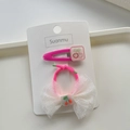 Süßes Set aus rosa Haarspange mit Kirschmuster und Haargummi mit Netzschleife - Rosarot