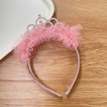 Pink princess crown headband for girls with lace mesh ruffles and sparkling rhinestones - Arch Crown Pink