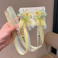 Barrette Hanfu pour filles avec fleurs vert-jaune, perles et longs glands - 12-Poire Verte