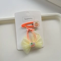 Haarschmuck-Set in Orange und Gelb mit Netzschleife und Kirschmuster für Kinder - Orange