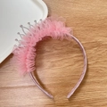 Pink lace crown headband with rhinestones and multi-layer soft mesh for girls - Oval Crown Pink