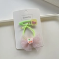 Green hair accessories set with watermelon clip and pink glitter bow hair tie - Yellow