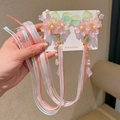 Pinces à cheveux Hanfu avec fleurs roses dégradées, perles et longs pompons en soie - 14-Shuwan Rose