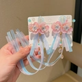Pinces à cheveux fleurs roses avec longs glands bleu clair et perles pour filles - 15-Qianbi Bleu