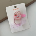 Pink rabbit hair clip and mesh bow hair tie set for girls on display card - Rabbit