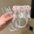 Barrettes papillon brodées roses avec de longs rubans pastel et cloches dorées - 16-Diemeng Papillon